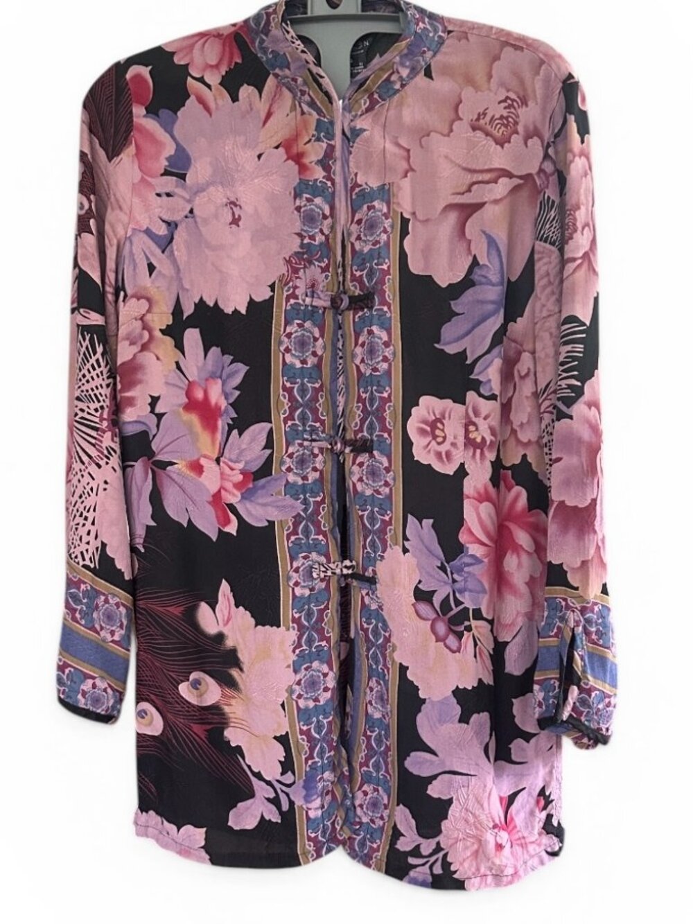 Cintron Santa Monica Floral Peacock Silk Jacquard Tunic